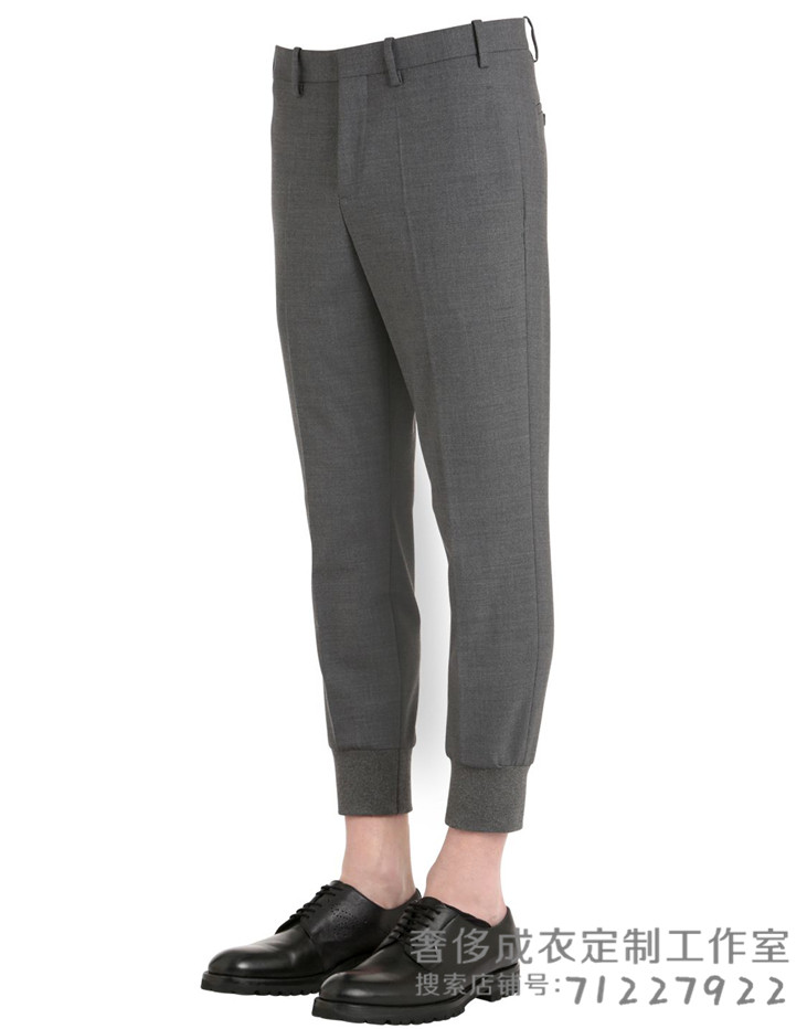 男士夏装新款低腰西裤灰色毛料西装裤休闲裤装松紧罗纹裤脚设计款