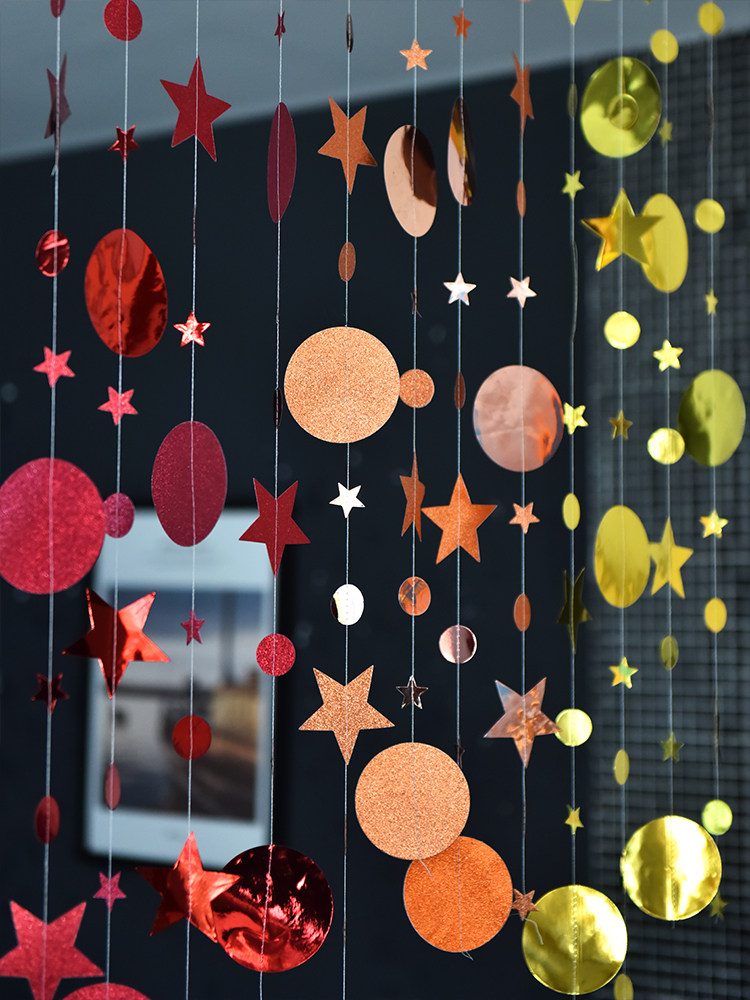 珠光圆片星星串纸拉花婚庆装扮生日布置店面悬挂纸串幼儿园挂饰