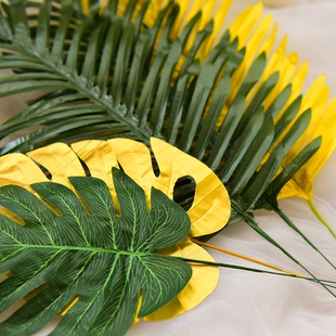 北欧仿真植物叶子绿植背景墙生日拍照道具龟背叶长葵叶气球装饰品