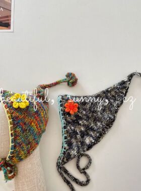 森系女童头巾帽毛线针织三角巾韩系出游凹造型宝宝包头帽小披肩