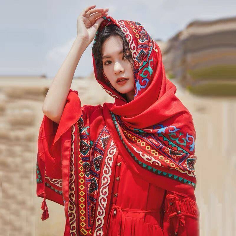 出游防晒民族风棉麻围巾女新款