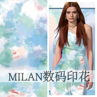 扎染艺术数码印花面料雪纺空气层羽绒服布仿双绉仿真丝仿双绉等布