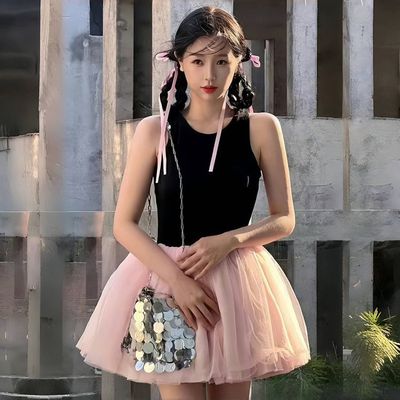 宝宝夏季连衣裙黑色花苞灯笼裙韩范露背无袖时尚公主女童背心裙子