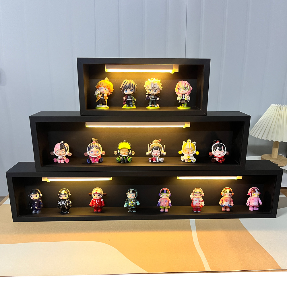 泡泡玛特小野Hirono盲盒收纳盒手办潮流玩具展示架玻璃抽拉防尘