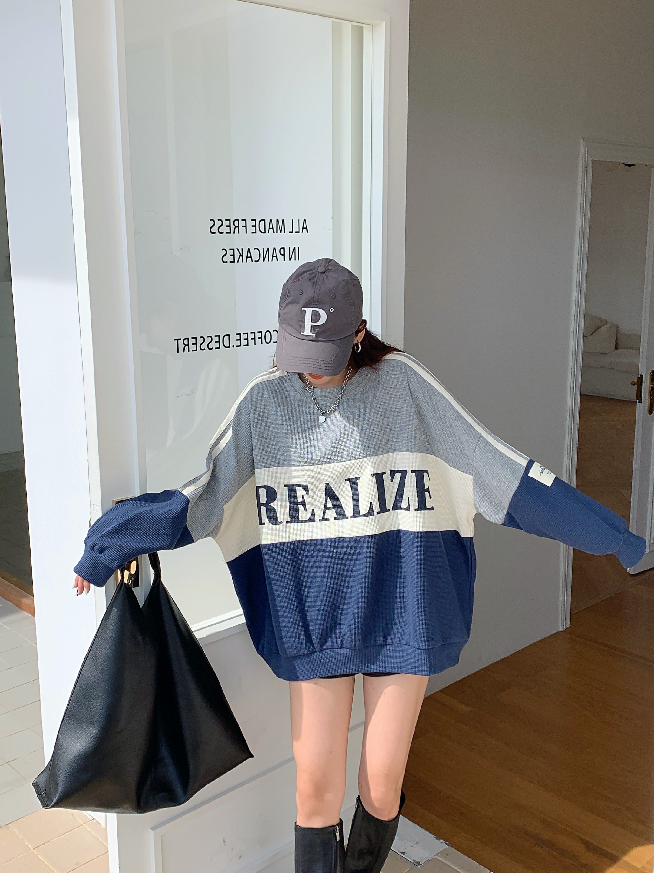 121#，闺蜜装宽松中长卫衣撞色青春流行班服设计感小众上,女装卫衣/绒衫,潮品会