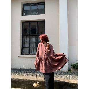 新中式 nosce 限量 双色丝麻不对称纽扣娃娃上衣 子 休闲裤 temet