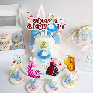 饰生日派对用品卡通亚克力插排 爱丽丝梦游仙境蛋糕插牌甜品台装