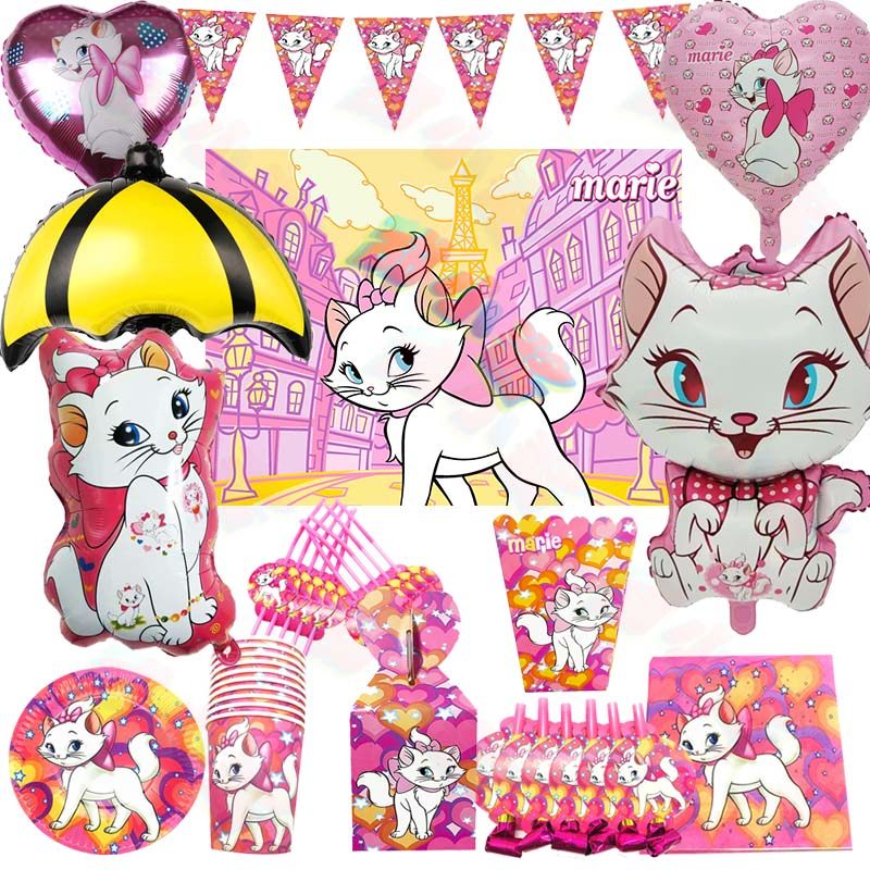 marie cat玛丽猫一次性餐具生日派对用品装饰纸盘纸巾杯桌布贴纸