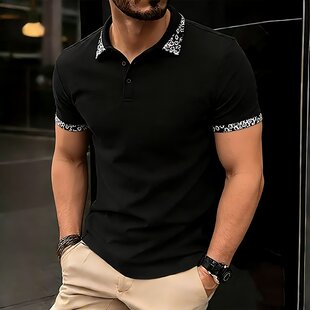 英伦商务休闲拼接短袖POLO衫男欧版宽松大码青年痞帅拼色翻领T恤