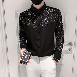 英伦宫廷礼服亮面星星印花衬衣韩版修身免烫垂感衬衫男歌手演出服