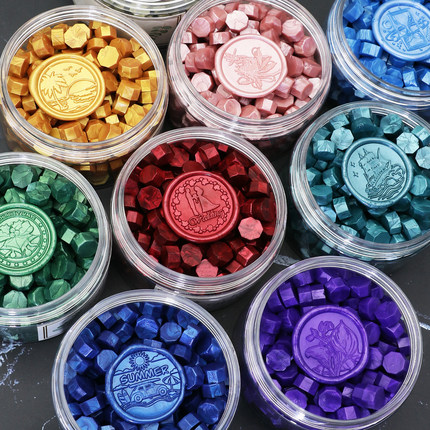 火漆印章蜡粒wax seal信封口蜡粒酒红金色混色瓶装200粒 火漆蜡粒