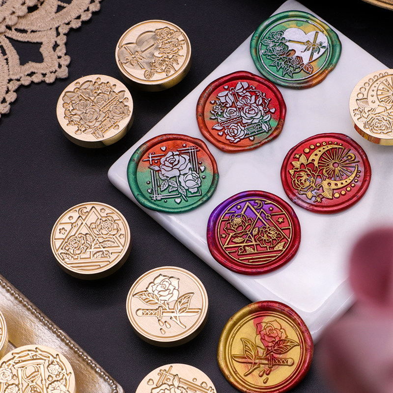 火漆印章章头 现成图玫瑰园系列铜头成品 信封封口封蜡手账火漆头 - 实物图