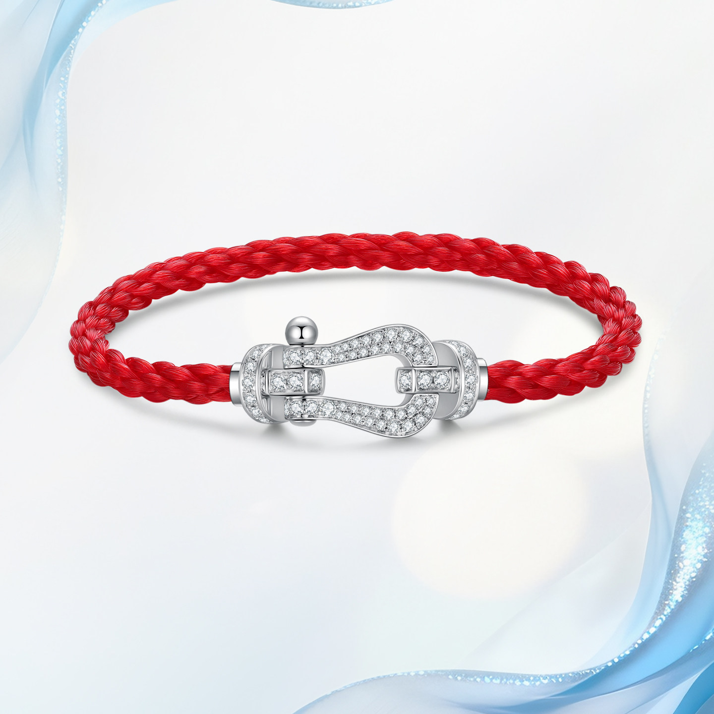 真诚珠宝 18K金天然真钻手饰马蹄扣情侣手绳叠戴情人节本命年礼物