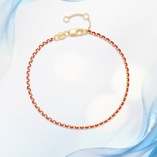 18K金天然真钻女法国红绳素绳手链叠戴本命年手绳新年礼物情侣款