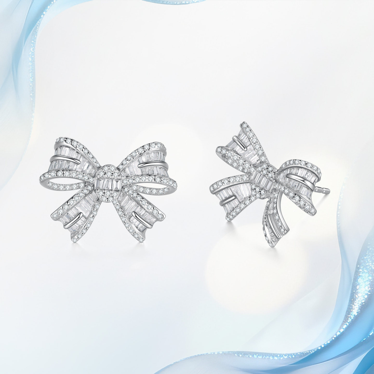 18K金天然真钻石耳饰女1克拉蝴蝶结款耳钉满钻高级定制情人节礼物
