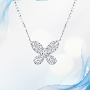 18K金天然真钻石缱绻蝴蝶项链女满钻轻奢招财锁骨链定制新年礼物