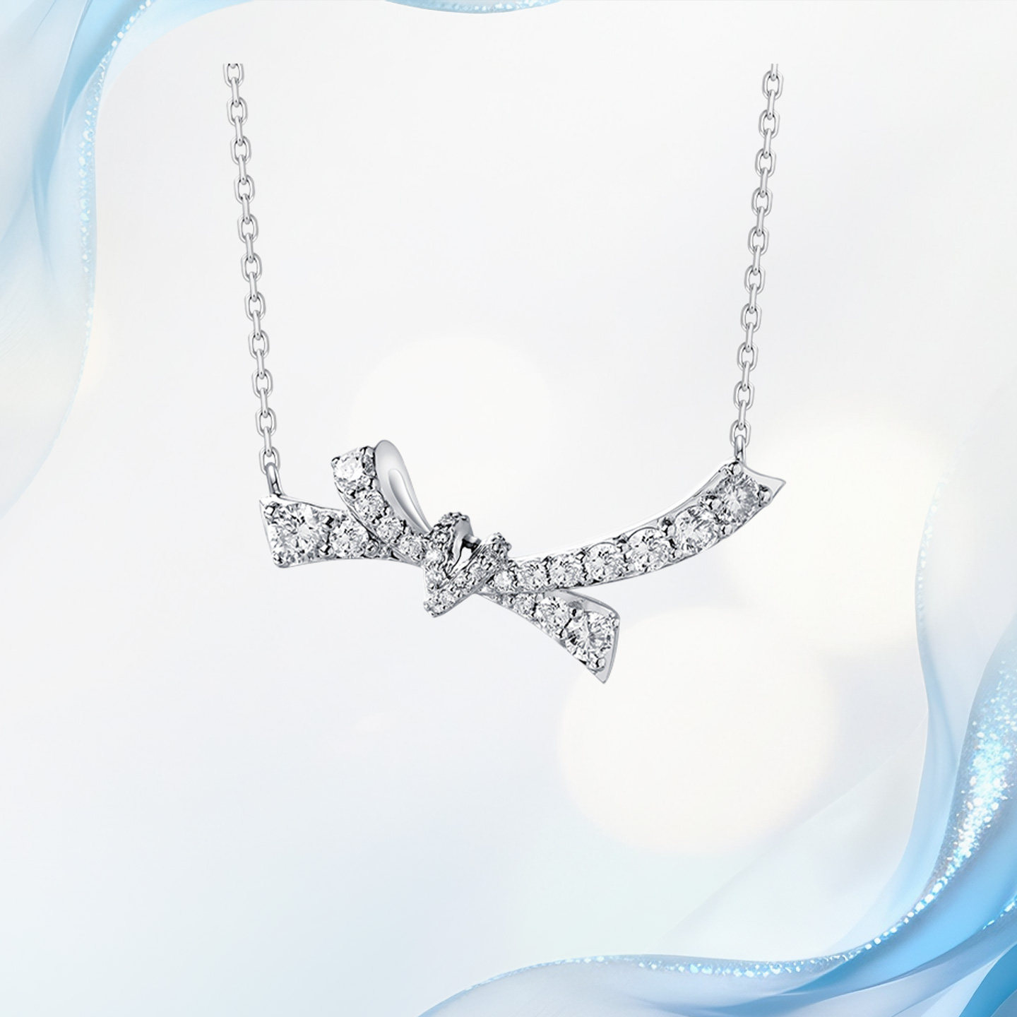 18K金天然真钻石戒指女爆闪蝴蝶结项链气质锁骨链小众情人节礼物