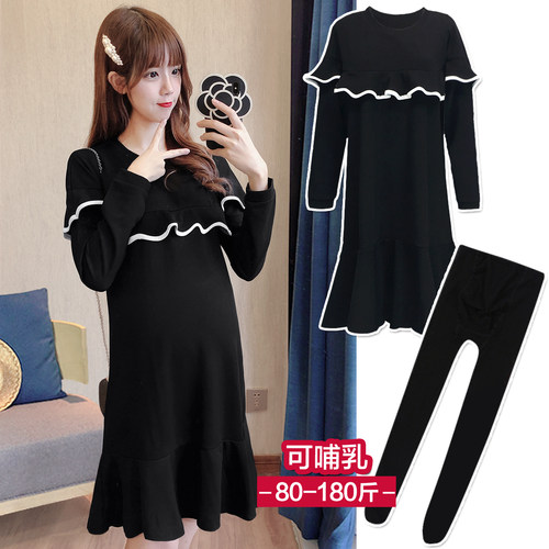 孕妇装洋气不显怀哺乳连衣裙套装