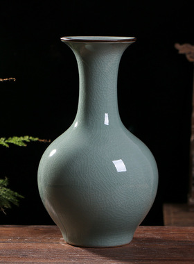 景德镇陶瓷工艺品花瓶中式仿古裂釉瓷器客厅家居摆件家庭装饰礼物