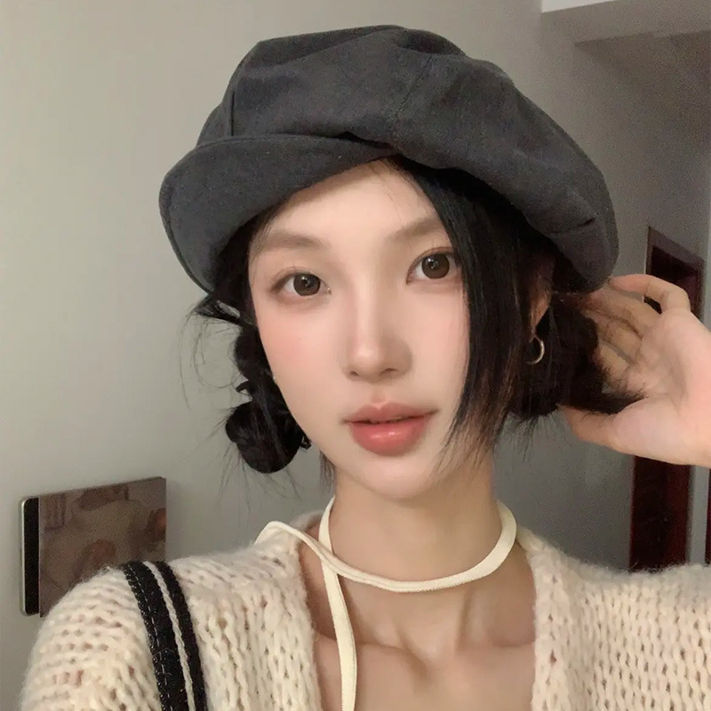 秋冬新款帽子女一帽四戴多种戴法贝雷八角帽大头围复古鸭舌云朵帽