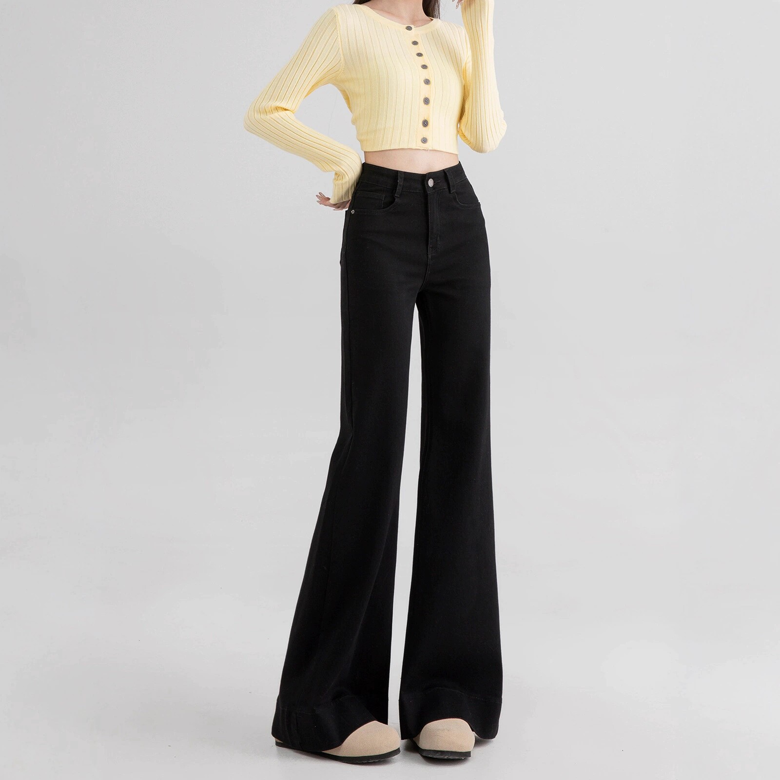 黑色微喇牛仔裤女2026春季新款高腰显瘦喇叭裤修身弹力拖地马蹄裤