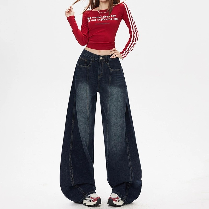 弯刀阔腿牛仔裤女2026春季新款美式复古宽松垂感百搭拖地镰刀裤女