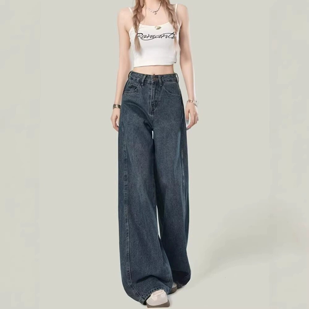 阔腿牛仔裤女2026春夏季新款宽松高腰显瘦小个子显高窄版直筒裤子