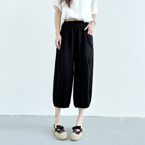 2025年夏季新款棉绸大口袋七分裤