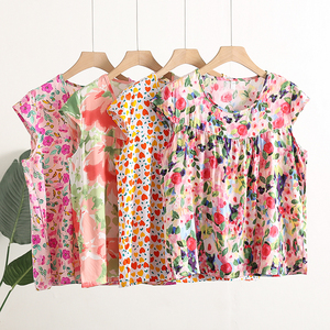 中老年人造棉T恤女2025夏季短袖棉绸圆领上衣妈妈装家居小衫睡衣