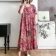 棉绸碎花连衣裙女大码 2025年夏季 新款 宽松百搭人造棉带口袋长裙