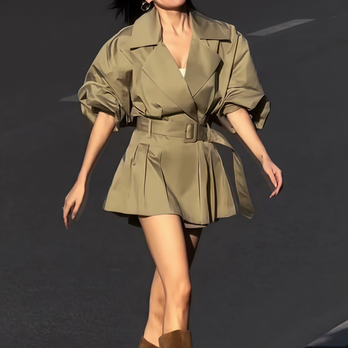 气质中长款卡其色风衣外套女