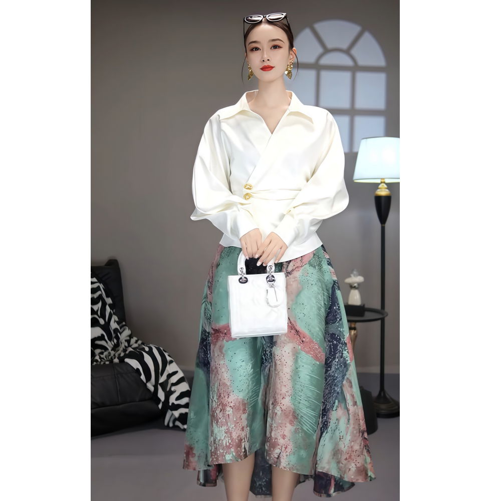 2026年夏季设计感高级感气质上班通勤纯色上衣半身裙套装女正流行