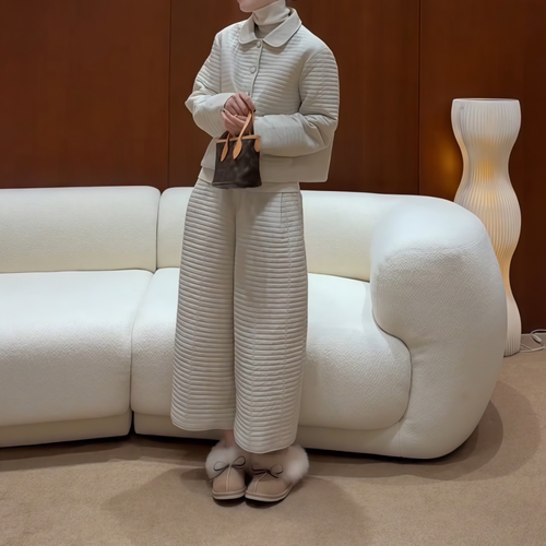 夹棉外套高腰阔腿裤羽绒套装女