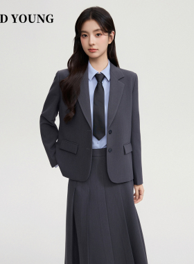 GOOD YOUNG女短款灰色西装西服上衣直筒裤高级感通勤简约面试气质
