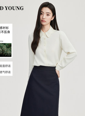 GOODYOUNG米白色花朵领衬衫百搭女士职业面试衬衣通勤职场