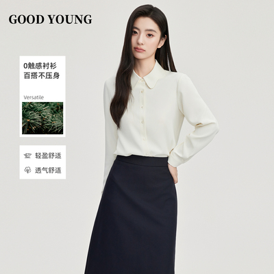 GOODYOUNG米白色花朵领衬衫百搭女士职业面试衬衣通勤职场