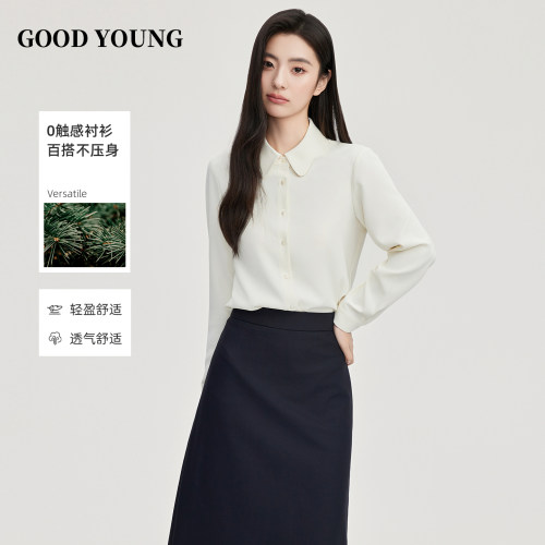 GOODYOUNG米白色花朵领衬衫百搭女士职业面试衬衣通勤职场