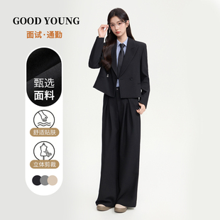 黑色高级感秋季 GOOD YOUNG金属短款 女一粒扣西装 通勤职场气质正装