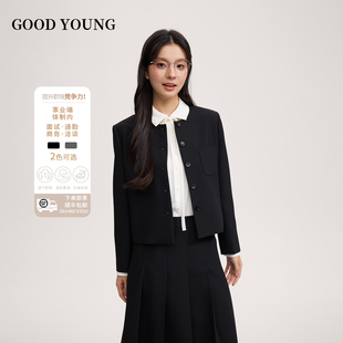 新款 GOOD 職場工作高級感氣質 女春秋季 套裝 YOUNG短款 圓領黑色西裝