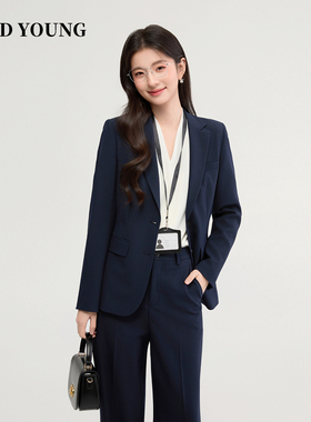 GOODYOUNG藏青色西装套装女春季小个子面试正装职业穿搭西装外套
