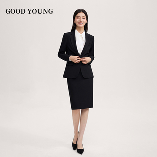 包臀裙面试教资职业正装 套装 女士显瘦气质 YOUNG黑色女西装 GOOD