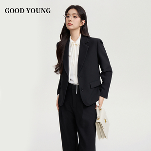 GOOD 女两粒扣黑色面试外套显瘦西装 套装 高级感通勤气质 YOUNG短款
