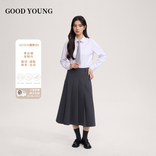 GOOD 百搭女士职业面试衬衣通勤职场上衣气质 YOUNG浅银灰条纹衬衫
