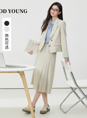 GOOD YOUNG米白色西装套装女大学生面试考研复试小个子西服外套