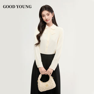 GOODYOUNG2025新款蝴蝶结领长袖衬衫女显瘦职业法式袖通勤