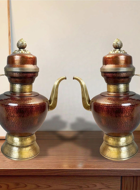 藏式做旧古色贲巴壶雕花酥油茶壶铜壶敬水壶文巴壶家居摆件民族风