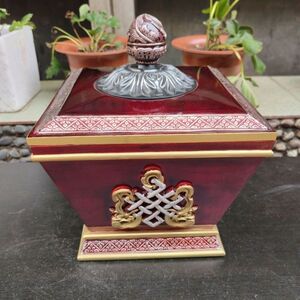 藏式08糌粑盒新款藏式八吉祥家用大容量储物罐尼泊尔糖果盒摆件