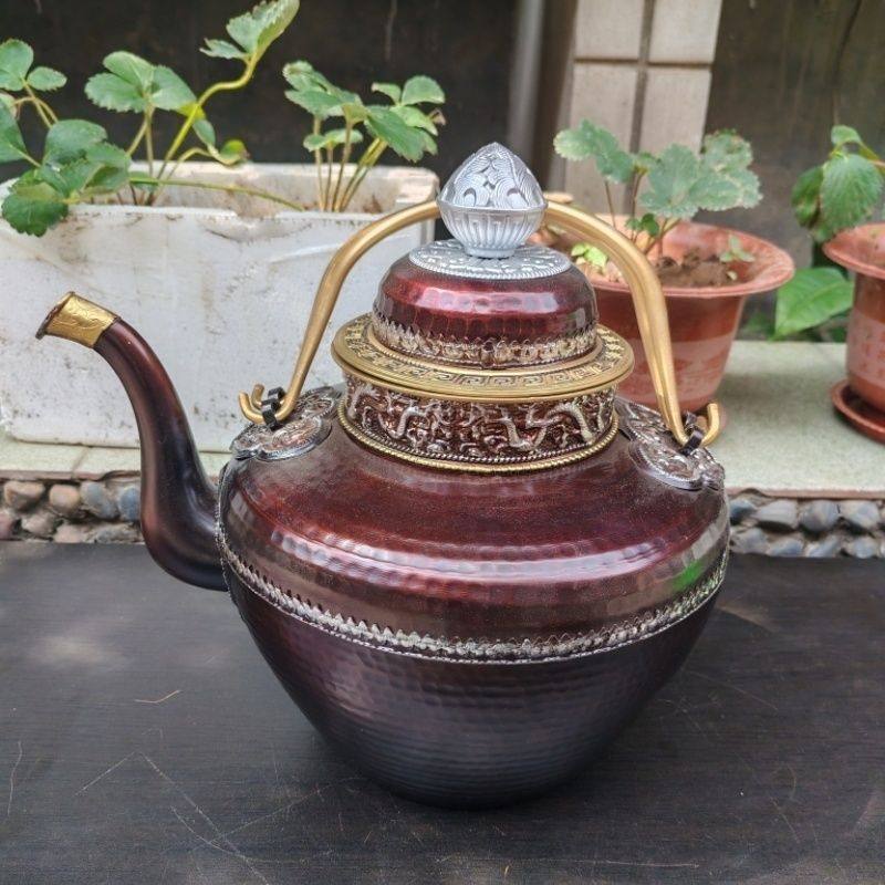新款藏饰民族风优品手工材质茶壶水壶家用摆件(合金材质)