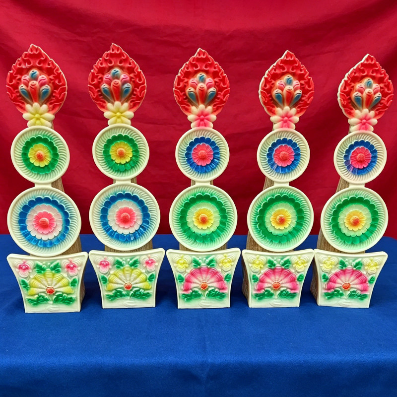 高33cm实木彩绘食子朵玛摆件/一套5个藏式佛堂民族风家用八供装饰
