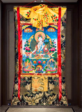 白度母唐卡刺绣布料装裱西藏唐卡装饰挂画白度母唐卡佛像1.5米